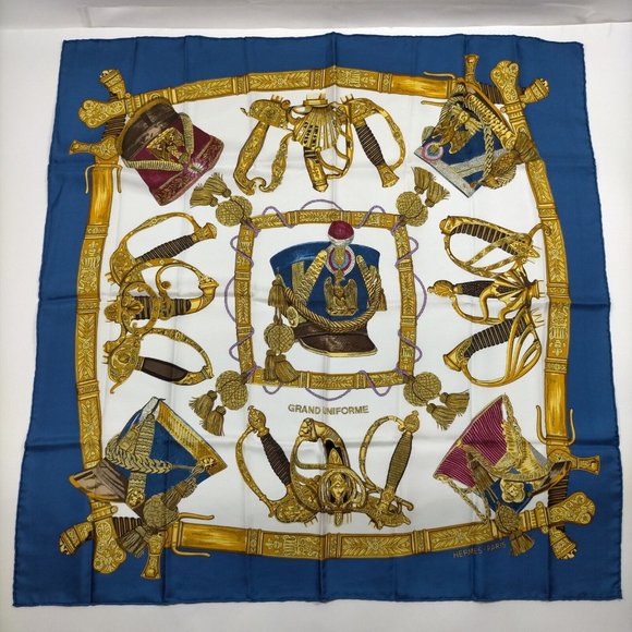 Hermes scarf Carre 90 Blue Silk100% - Picture 1 of 11